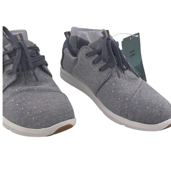 Toms Del Ray Rose Gold Metallic Dot Blue Chambray Women Size 7M NWOB - Picture 1 of 7